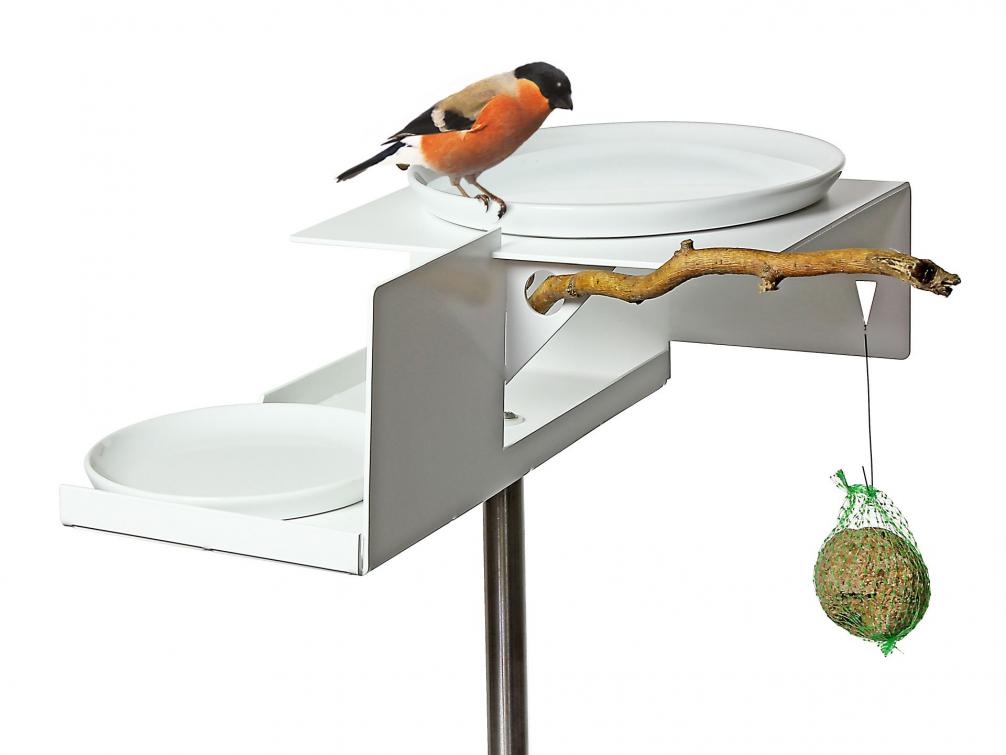 vogeltränke vt-1 im modernen design mit zwei schalen und mesienknödel